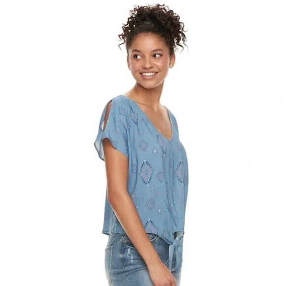 4/$20 🦋 Vintage Y2K 90s Mud Tie Front Crop Top Blouse XL - Picture 1 of 8